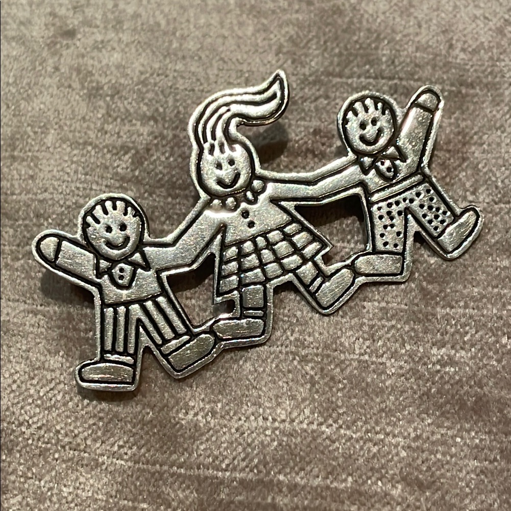 Whimsical Silver Brooch With Dancing Figures Sterling Silver 925